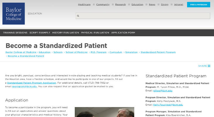 Baylor College of Medicine Standardized Patient screenshot