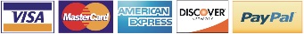 Visa, MasterCard, American Express, Discover and PayPal accepted