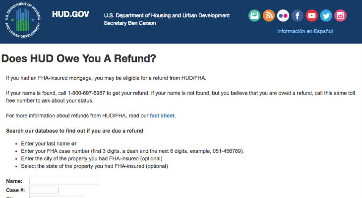 FHA/HUD Mortgage Insurance Premium Refund screenshot