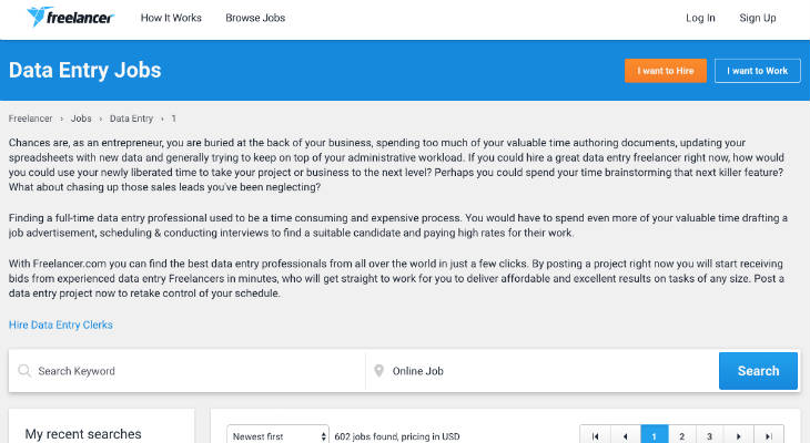 Freelancer Data Entry Jobs screenshot