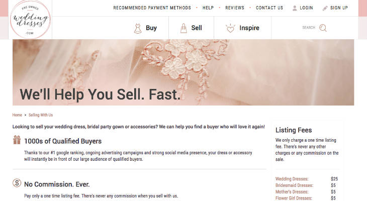PreOwnedWeddingDresses.com screenshot