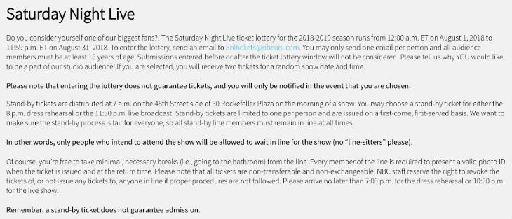 SATURDAY NIGHT LIVE Tickets screenshot