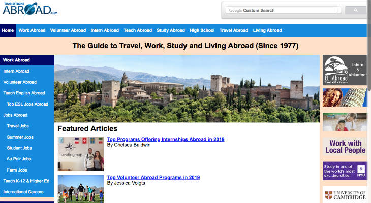 Transitions Abroad screenshot