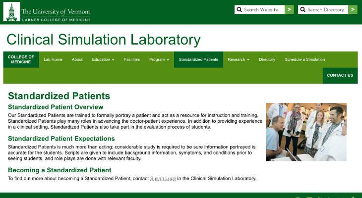 University of Vermont Larner College of Medicine Standardized Patient screenshot
