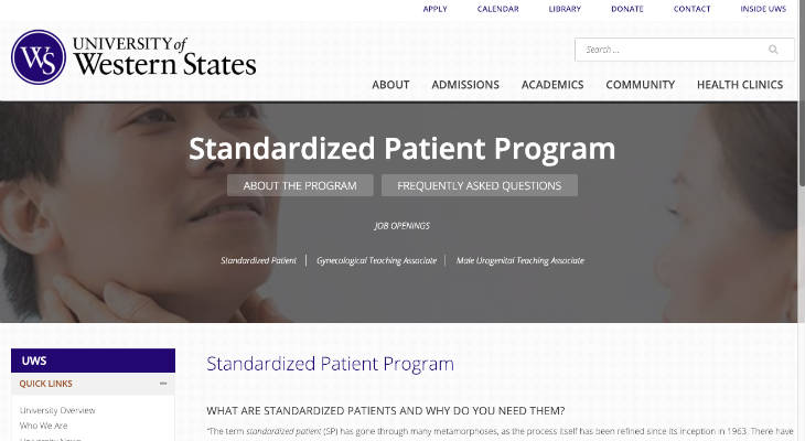 University of Western States Standardized Patient screenshot
