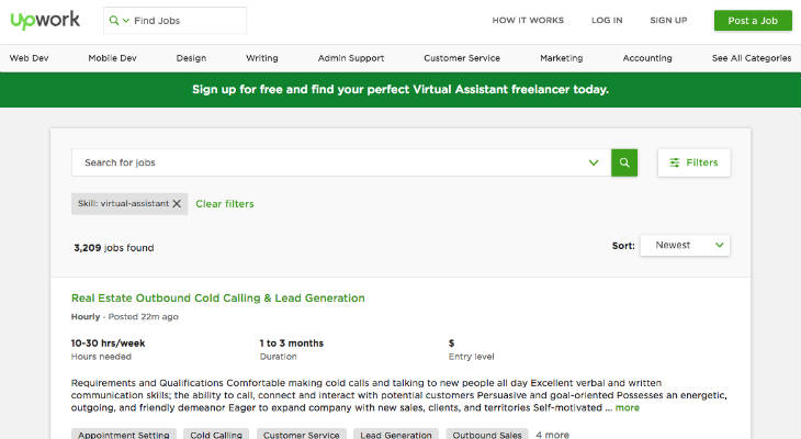 Upwork Virtual Assistant Jobs screenshot